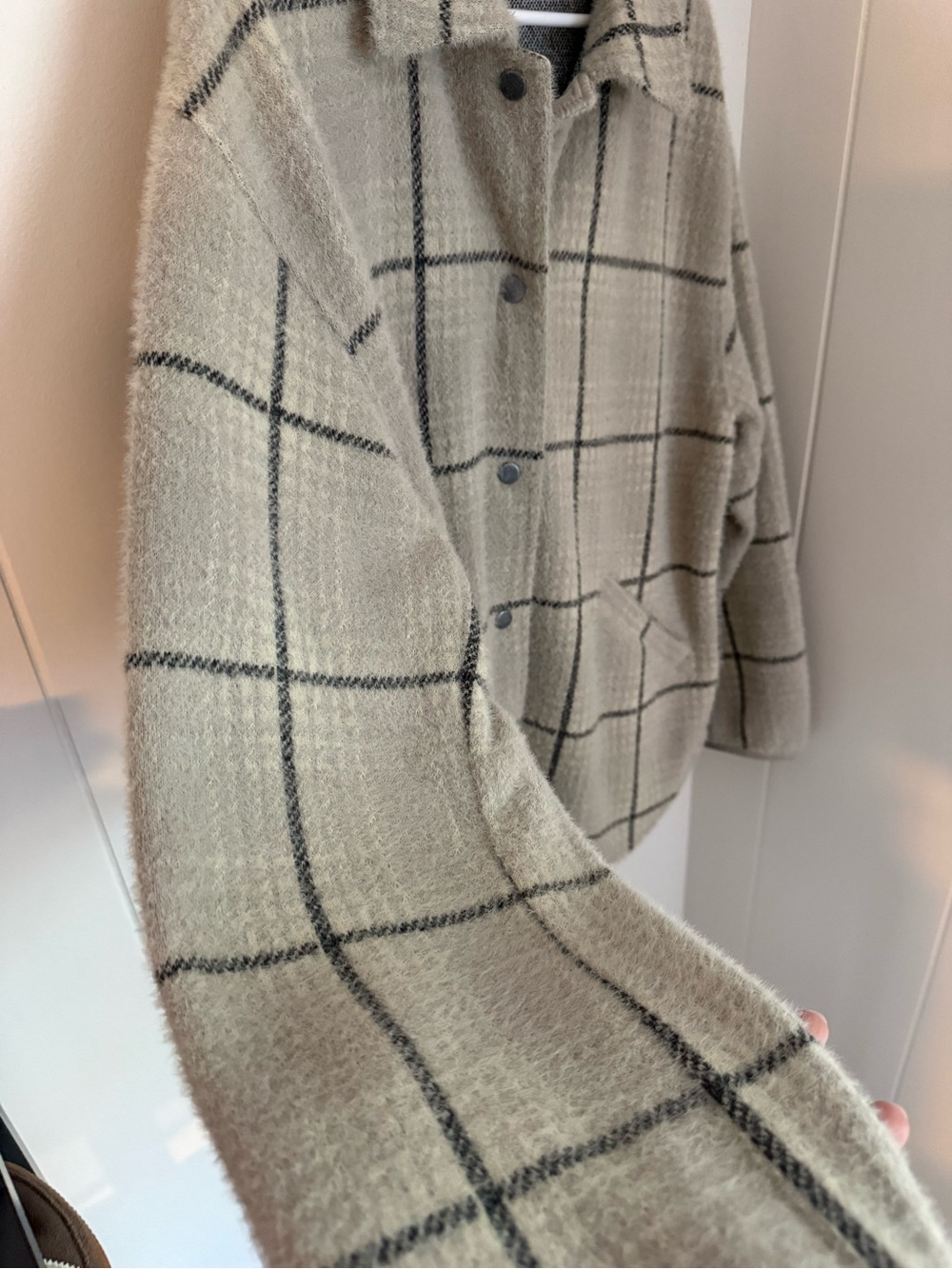 Z Supply Beige Plaid Button-Up Sweater Jacket